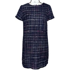 LOFT Navy Tweed Shift Dress with Subtle Pink Detail 6p